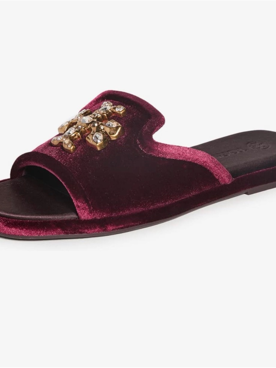 Tory Burch Women's Jeweled Slides, Bordeaux, Red Size 8.5